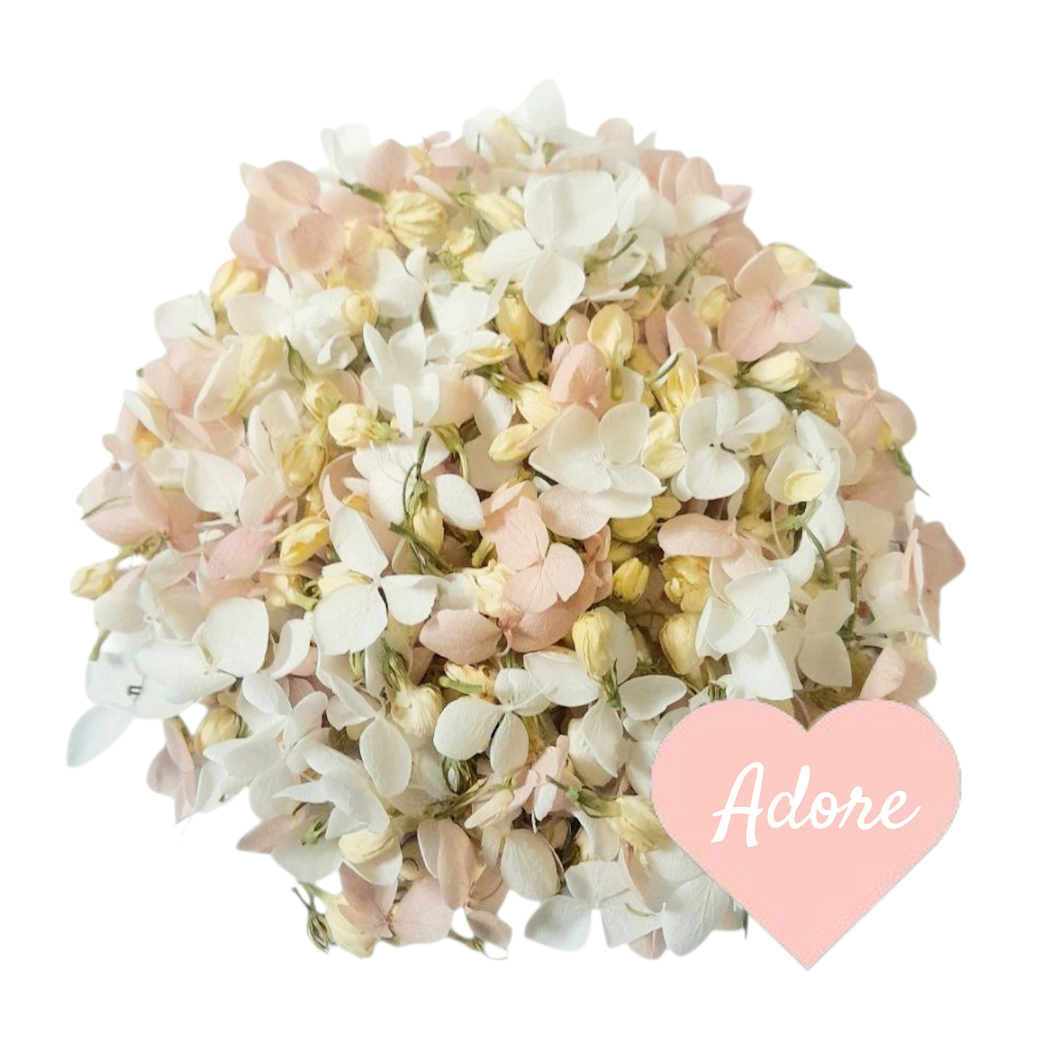 Adore Flower Petal Confetti
White & Dusty Pink Hydrangea Petals, Jasmine Buds.