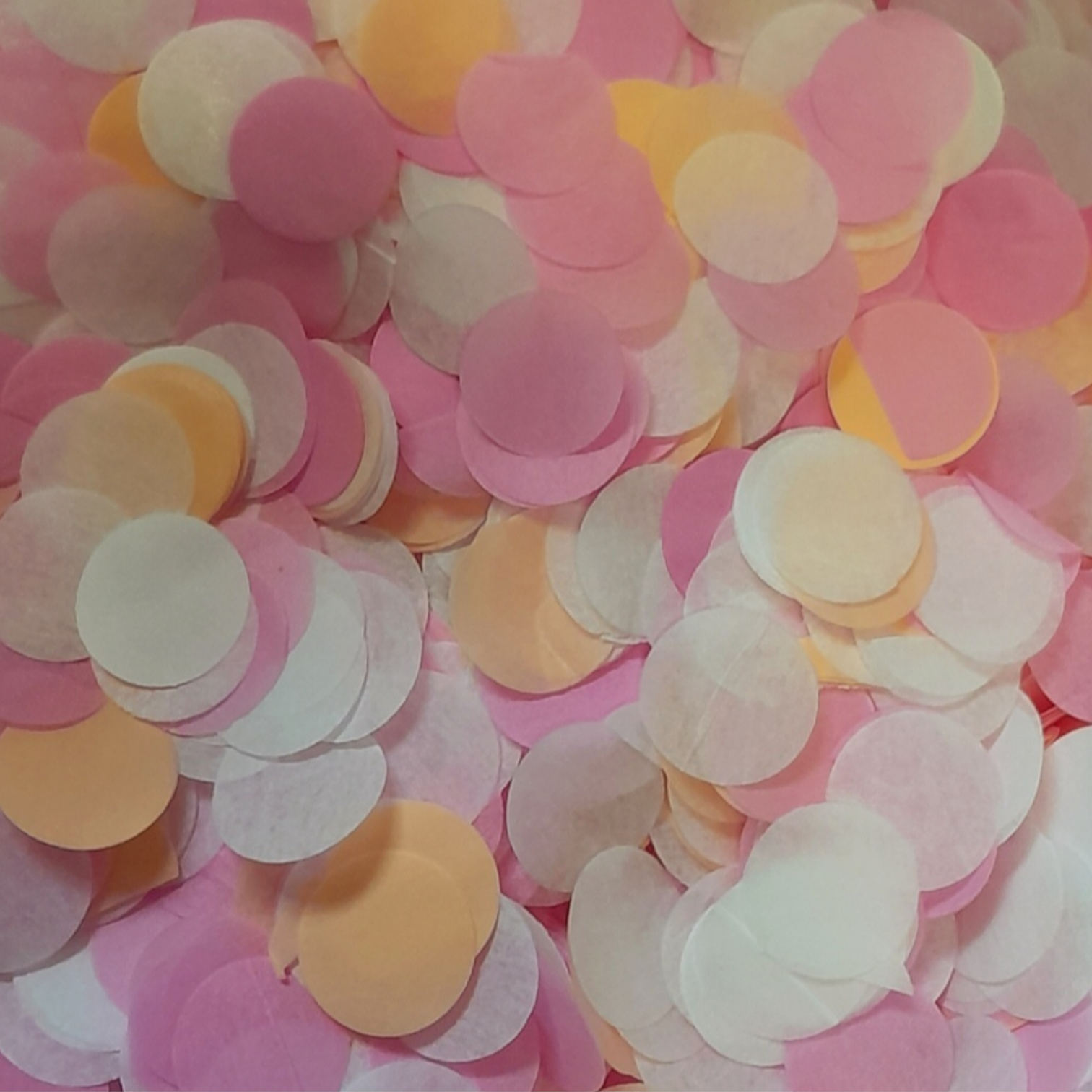 Biodegradable wedding confetti Pink, White & Peach Tissue Paper Confetti Circles.