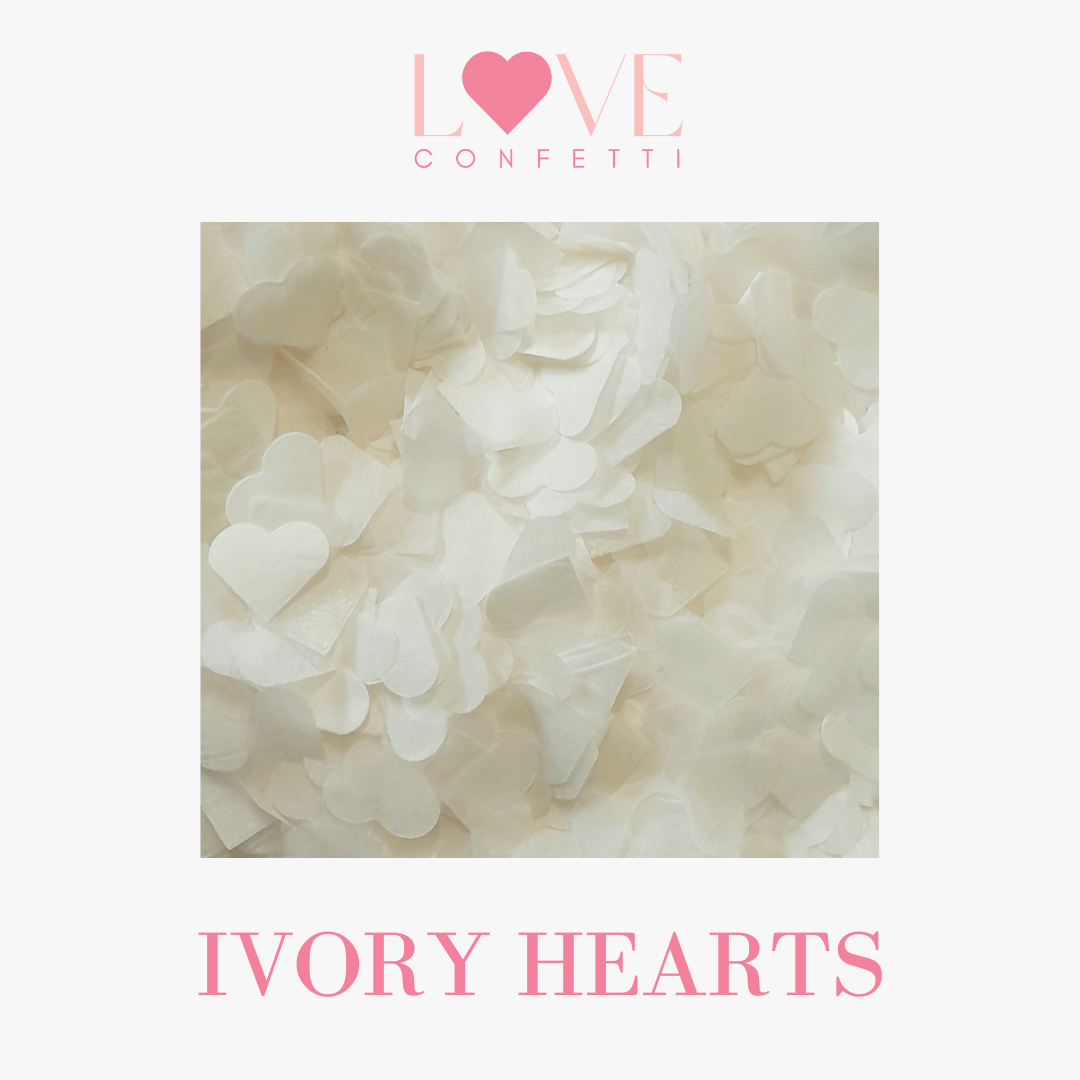 Biodegradable wedding confetti ivory hearts tissue paper