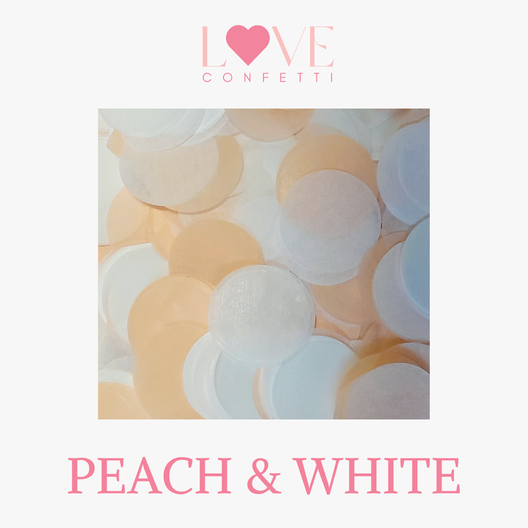 biodegradable wedding confetti tissue paper circles pastel peach and white