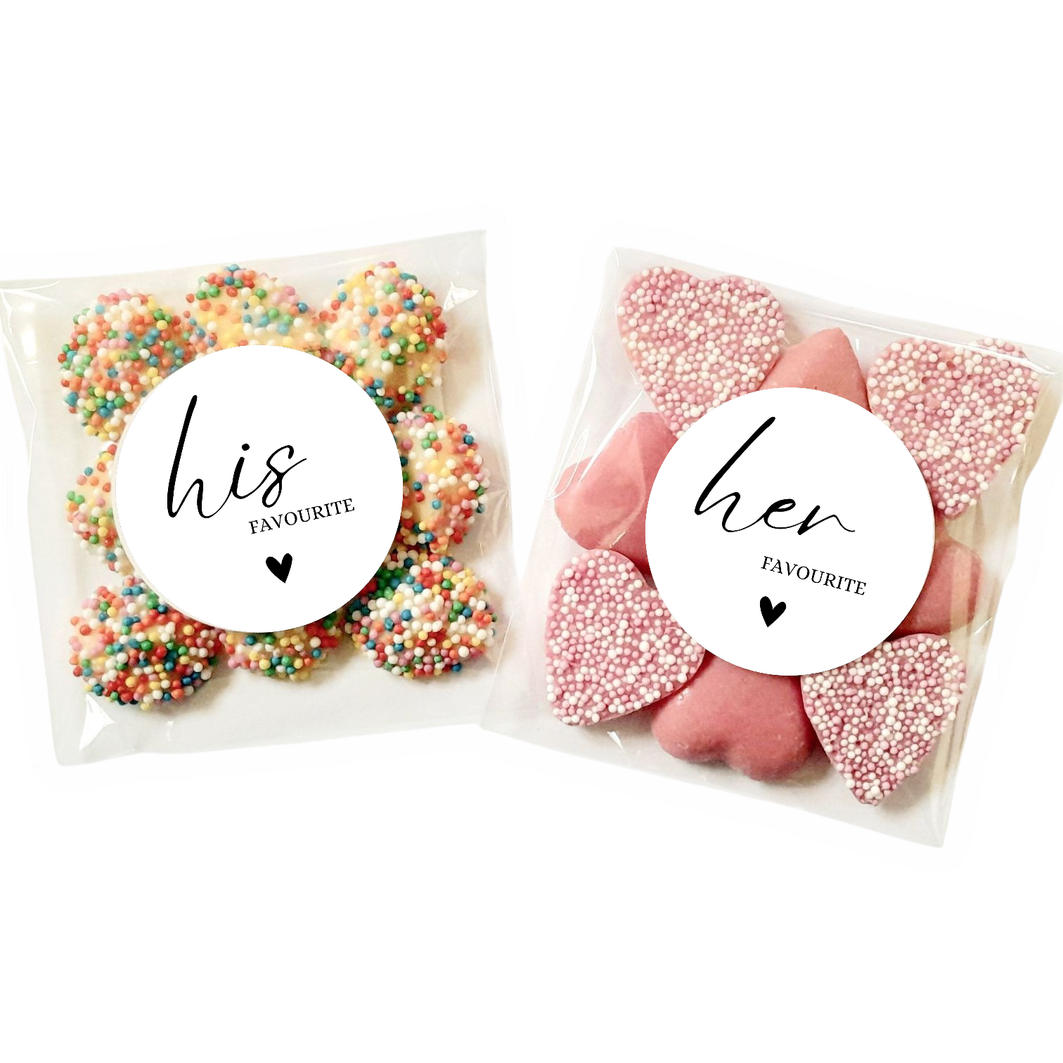 Wedding Favour lolly Bags (His & Her Favourite) Sticker Set. Sweet bags