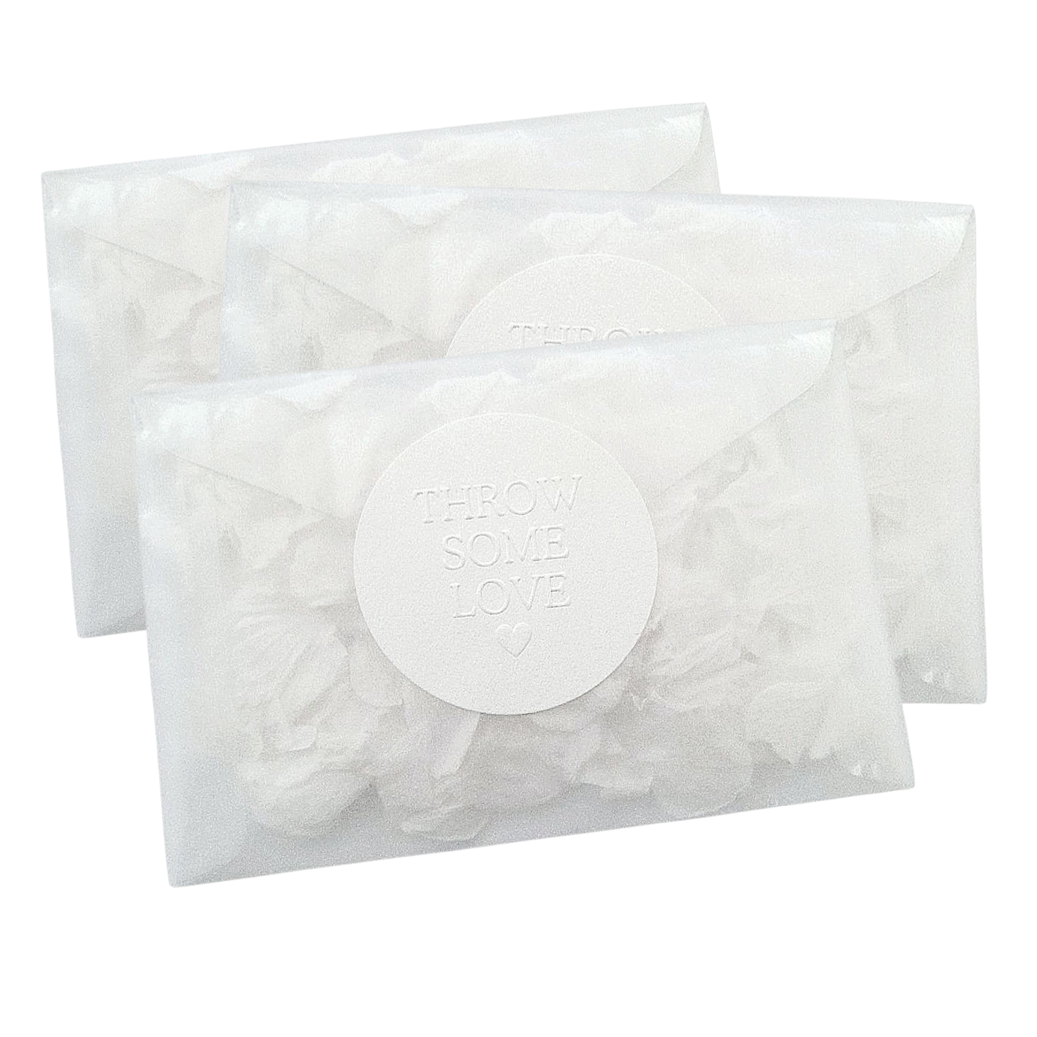 Biodegradable Wedding Confetti Envelope Bags & White Linen Embossed Sticker Set