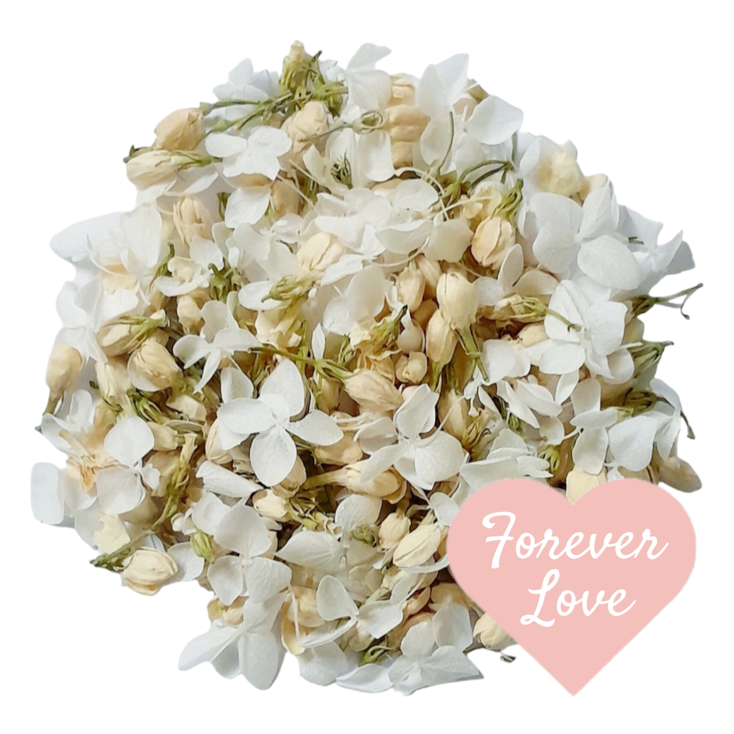 biodegradable flower petal confetti white hydrangea petals and dried jasmine buds