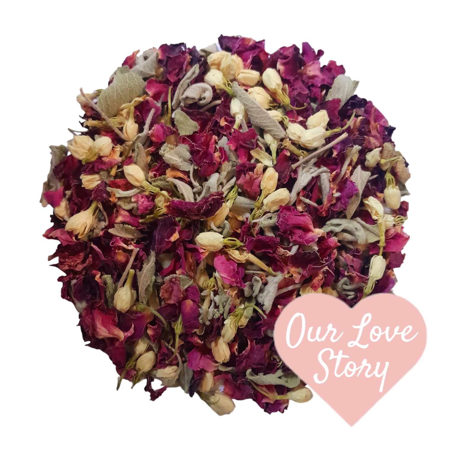 biodegradable dried flower petal wedding confetti Red Rose Petals, Jasmine Buds and Sage.
