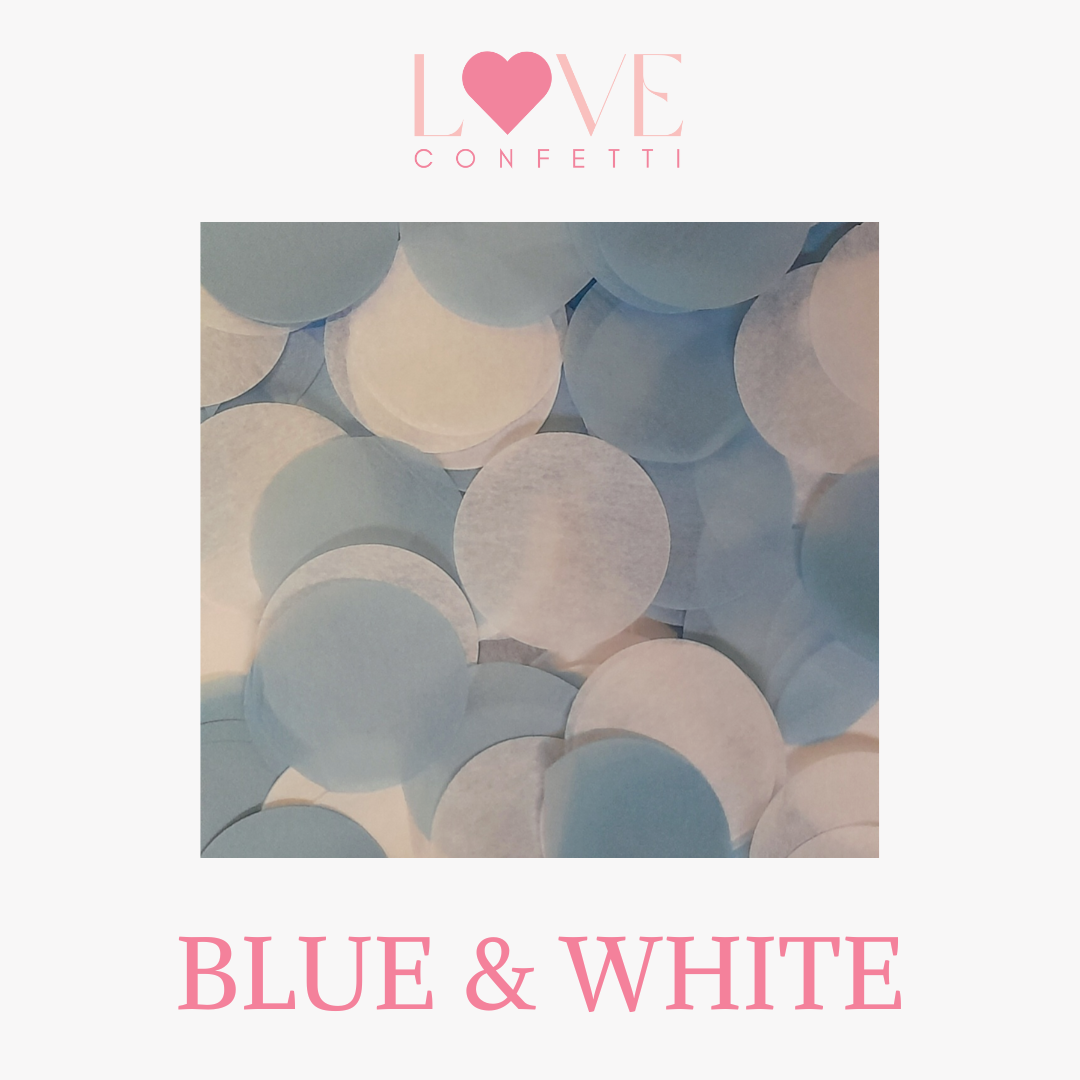 Biodegradable wedding confetti large tissue paper confetti circles dusty blue and white