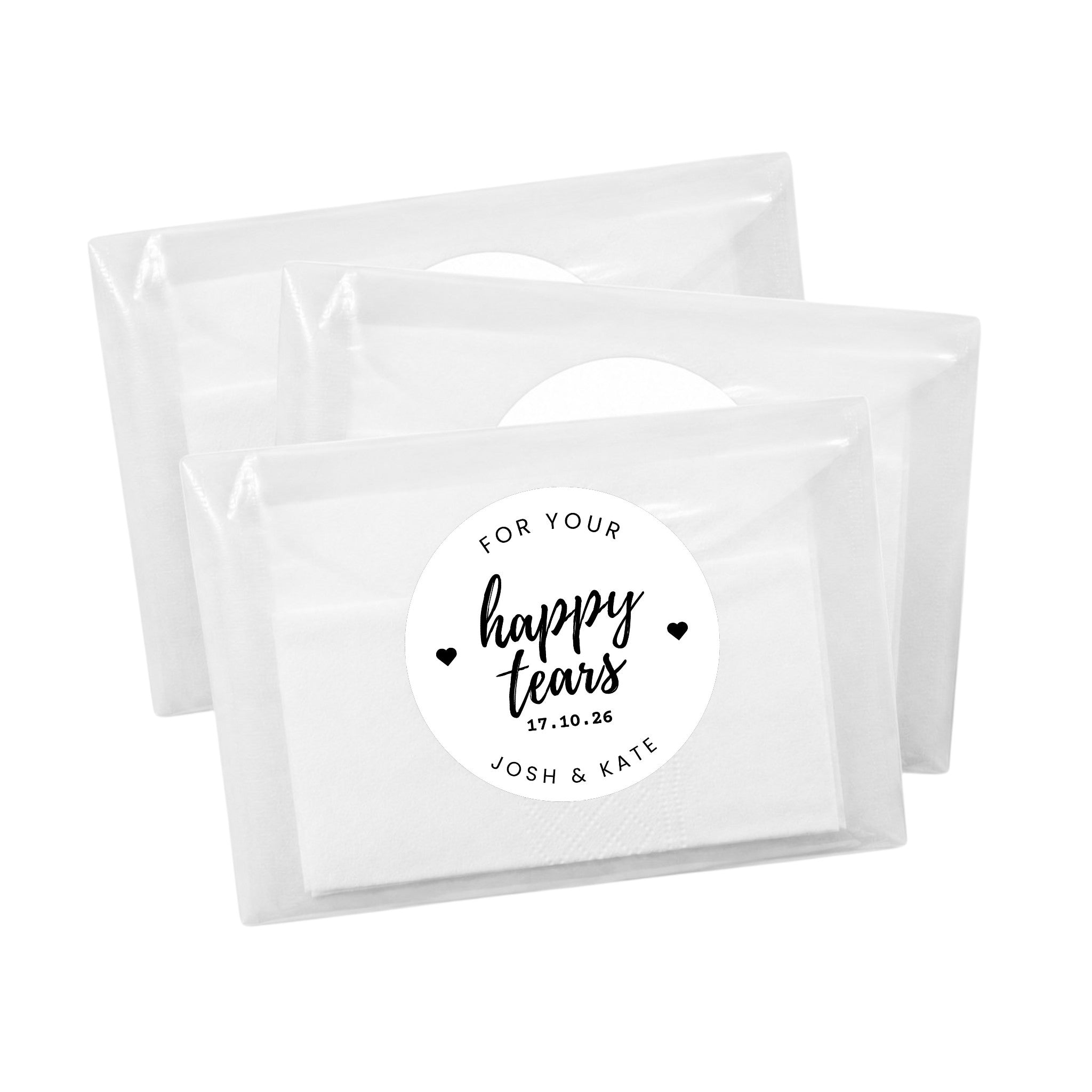 Personalised Wedding Favour (Happy Tears) Tissue Packets Sticker Set