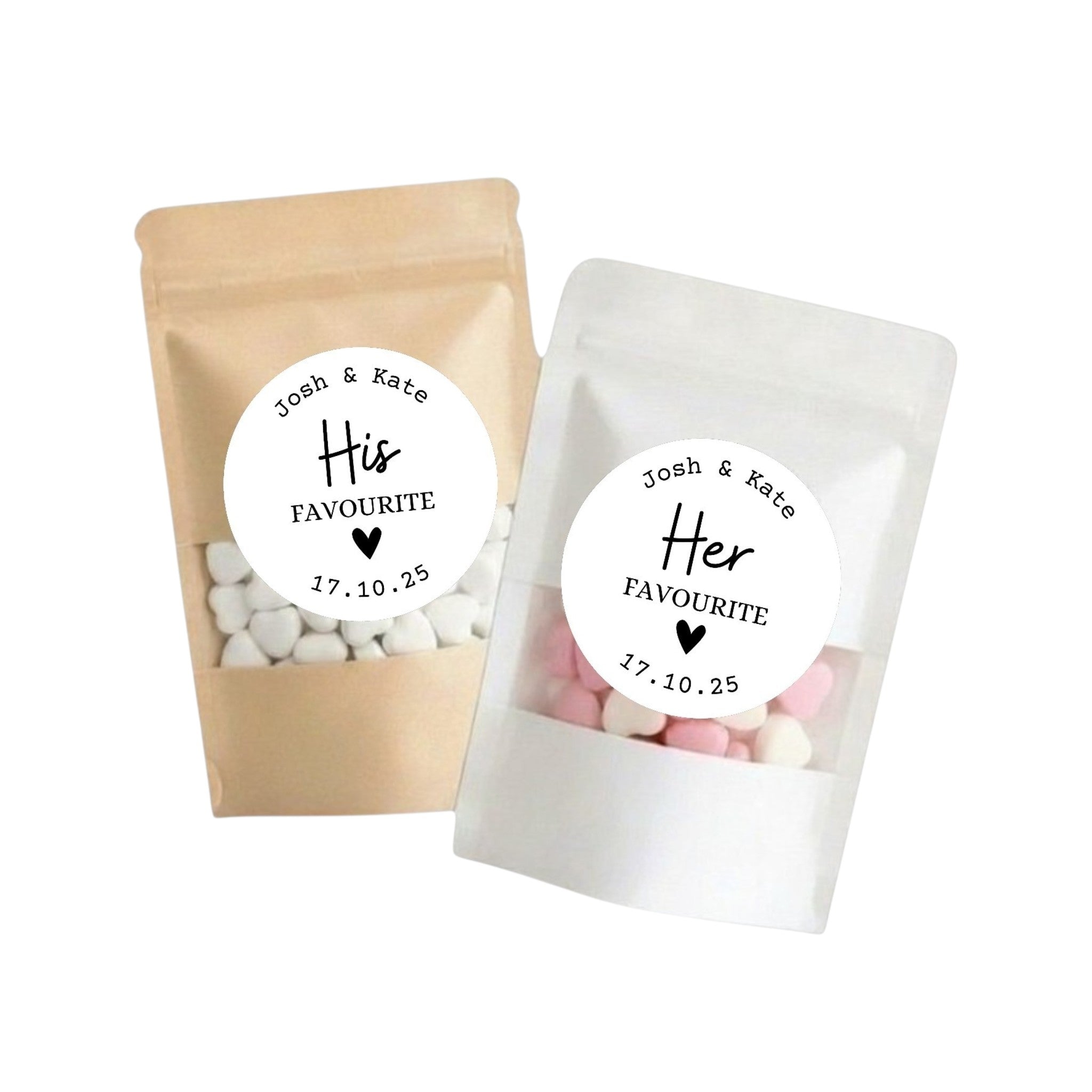 Wedding Favour Lolly Bags with Personalised HIS & HER Favourite Stickers