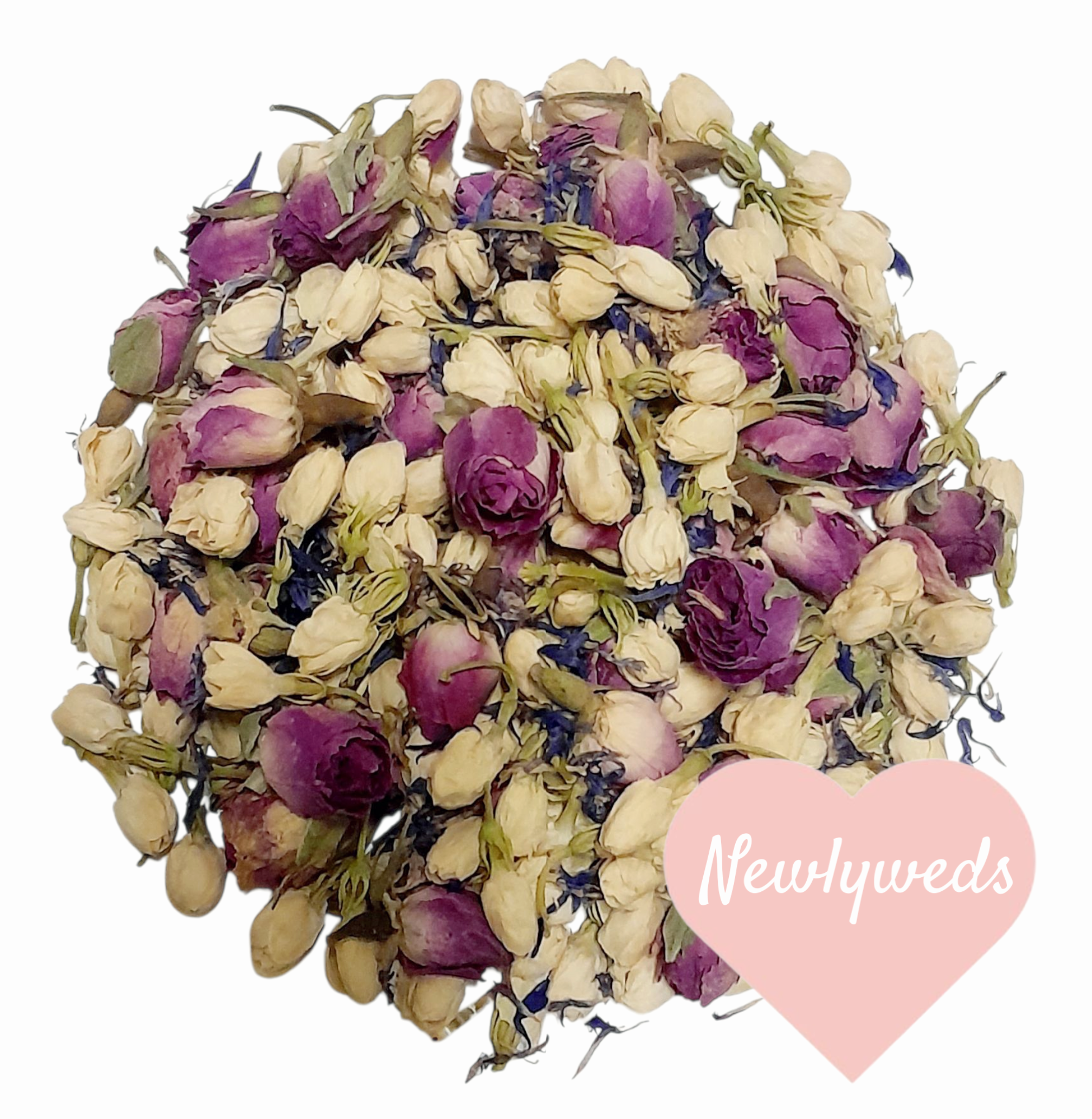 biodegradable wedding dried flower petal confetti, Dried Purple Rose Buds, Jasmine Buds, Blue Cornflower Petals.