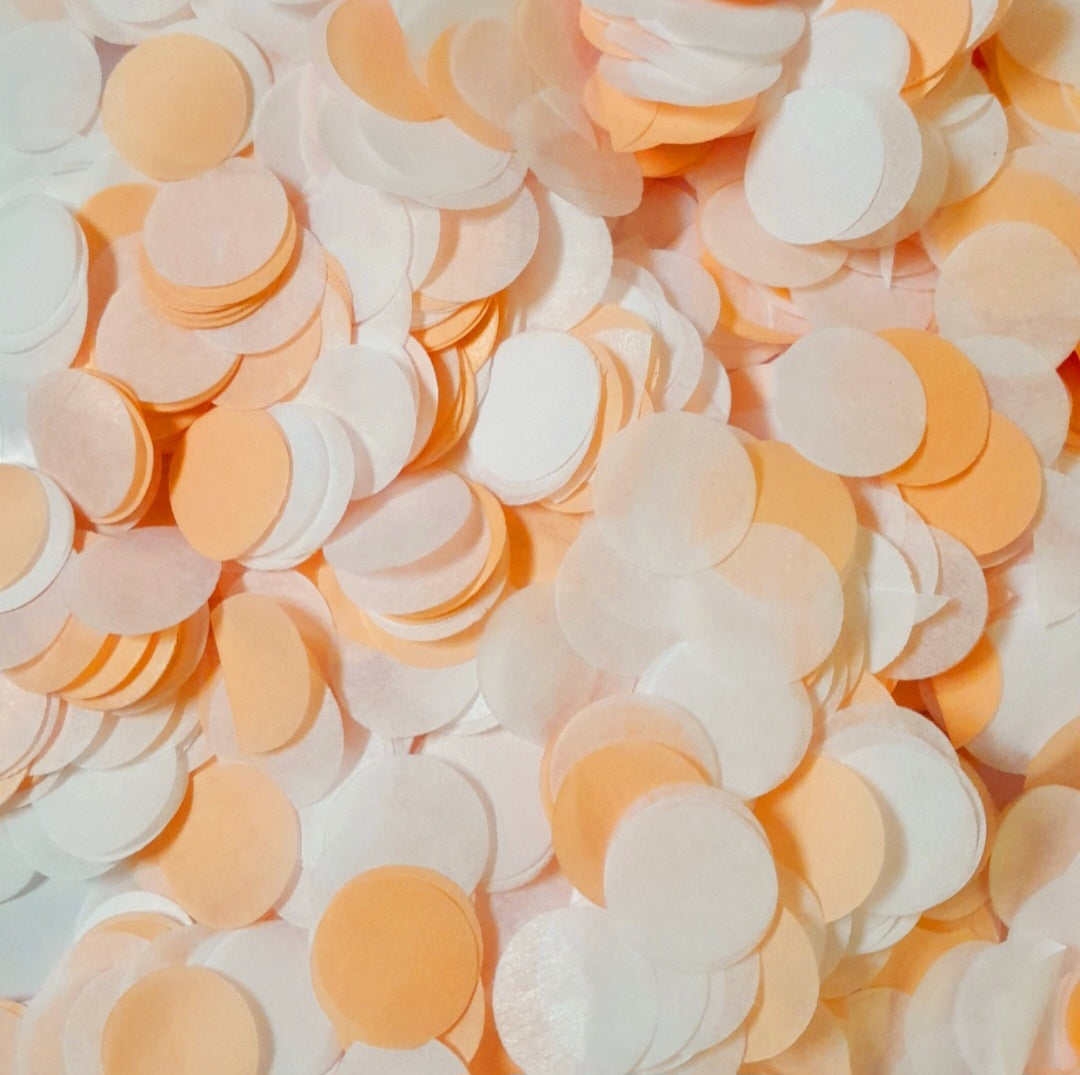 peach and white paper confetti circles