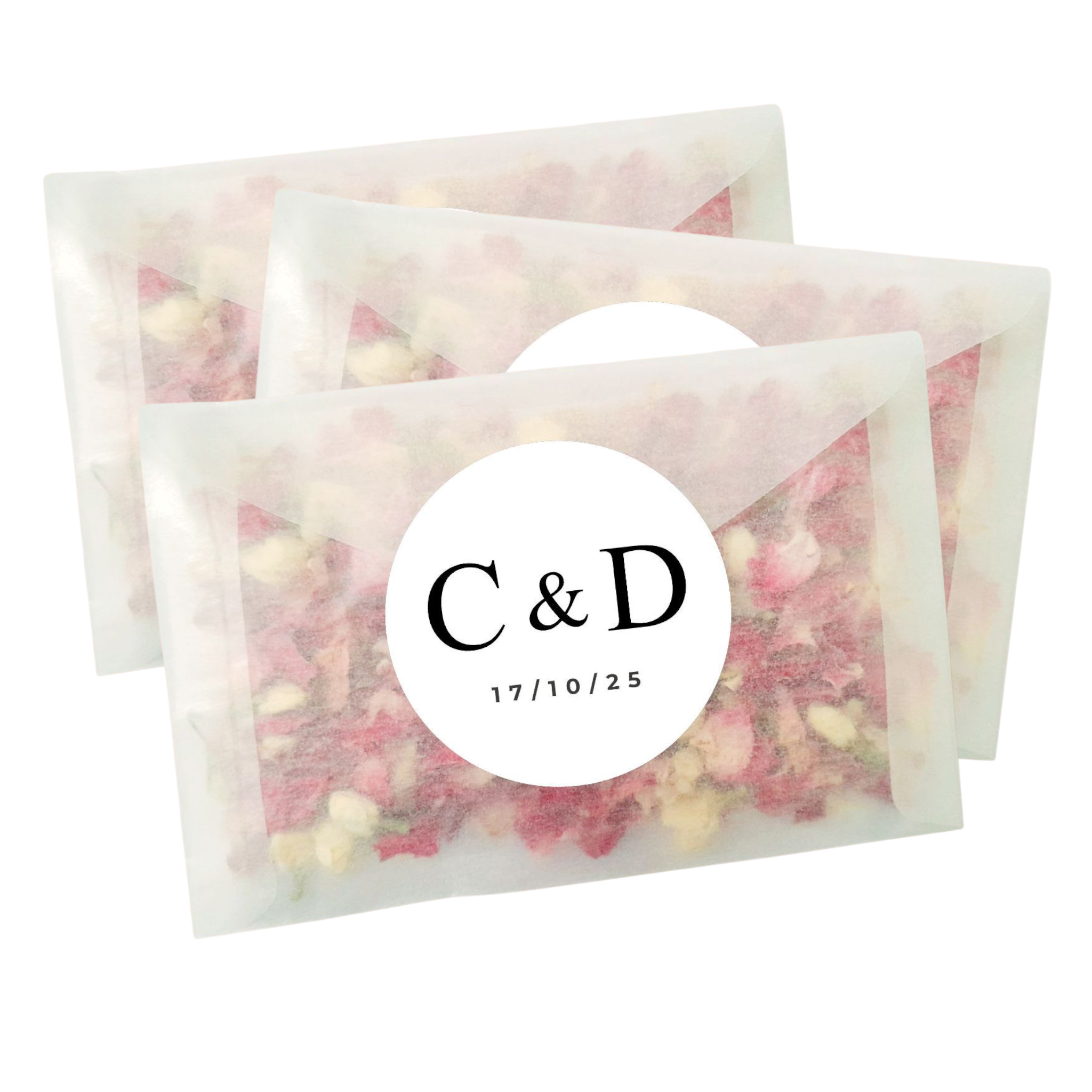 Personalised Wedding Confetti Bags (Initials and Date) Sticker Set