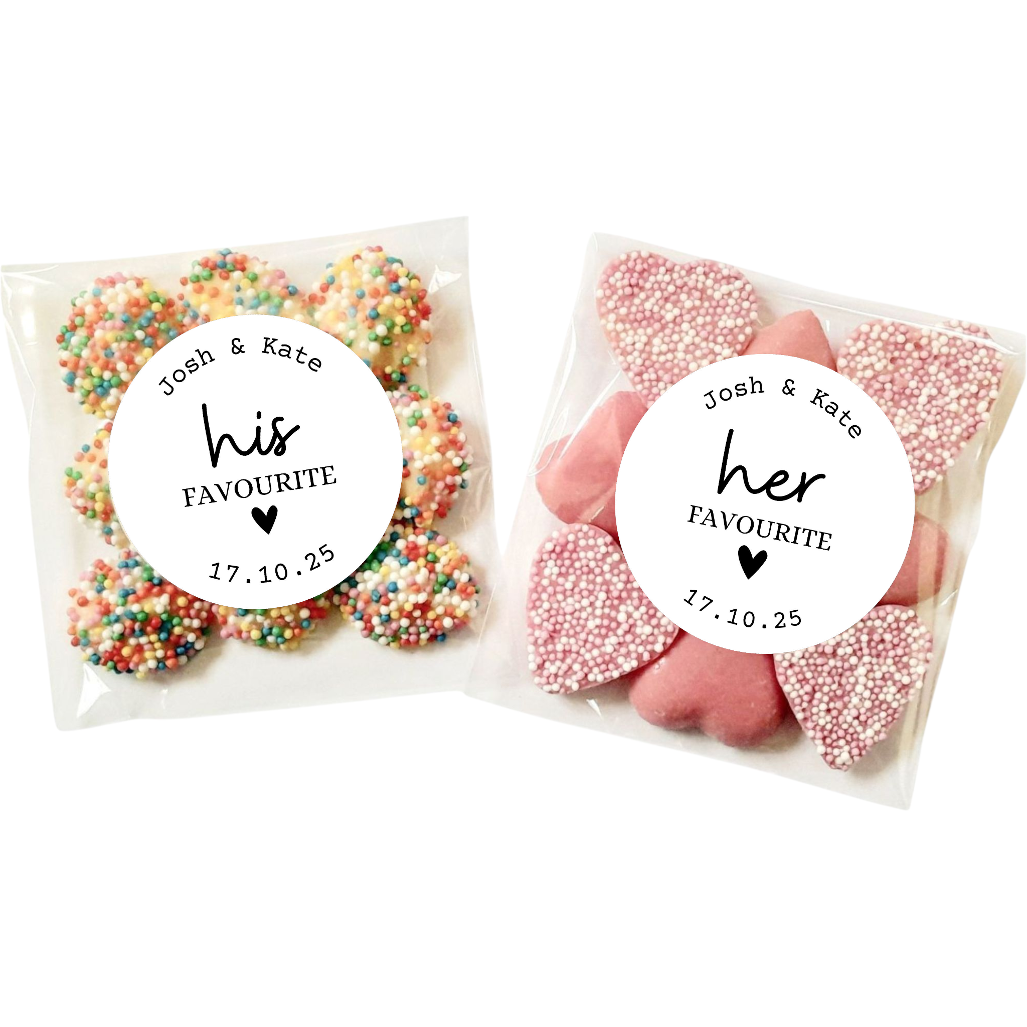 Personalised Wedding Favour lolly Bags (Her & His Favourite) Sticker Set