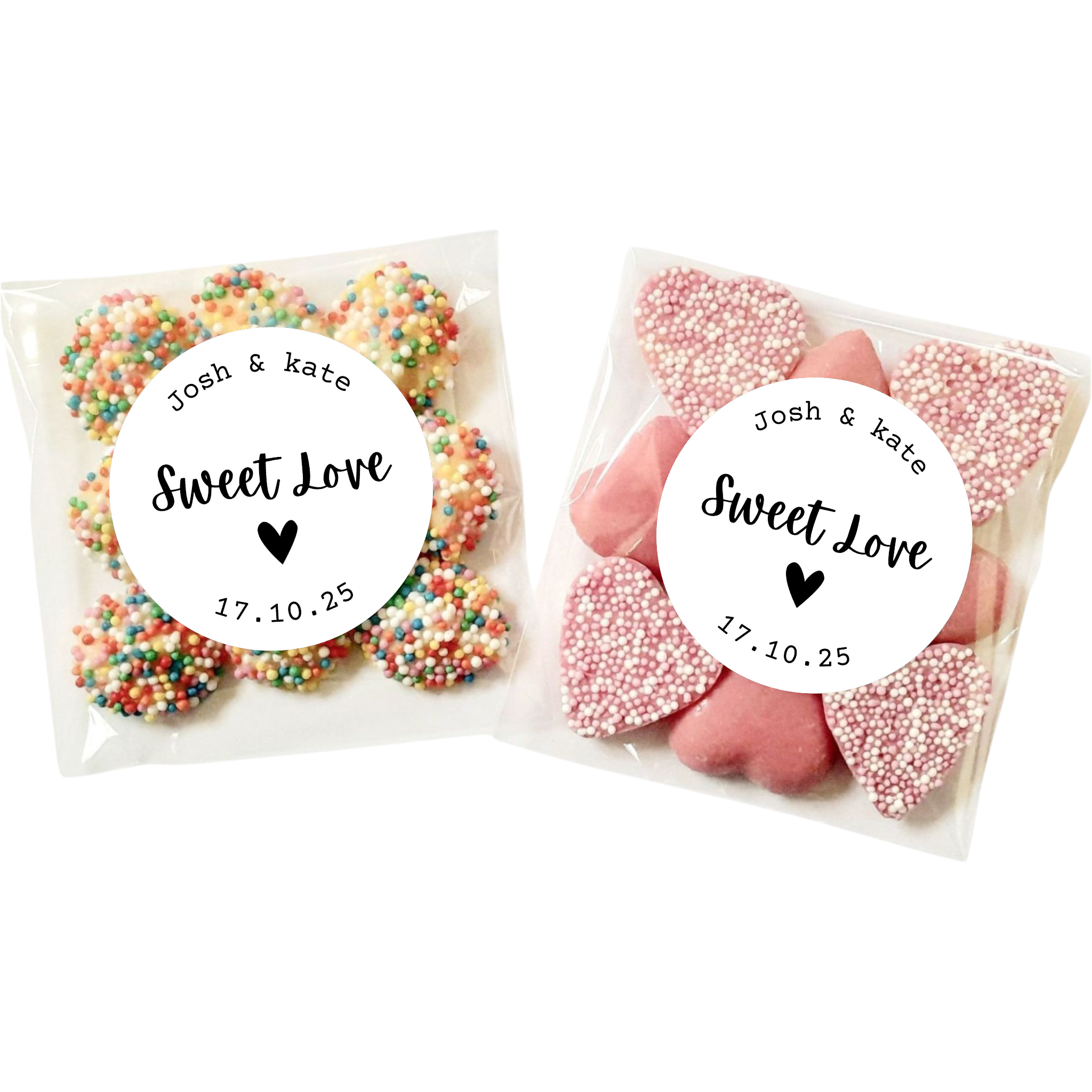 Personalised Wedding Favour lolly Bags (Sweet Love) Sticker Set