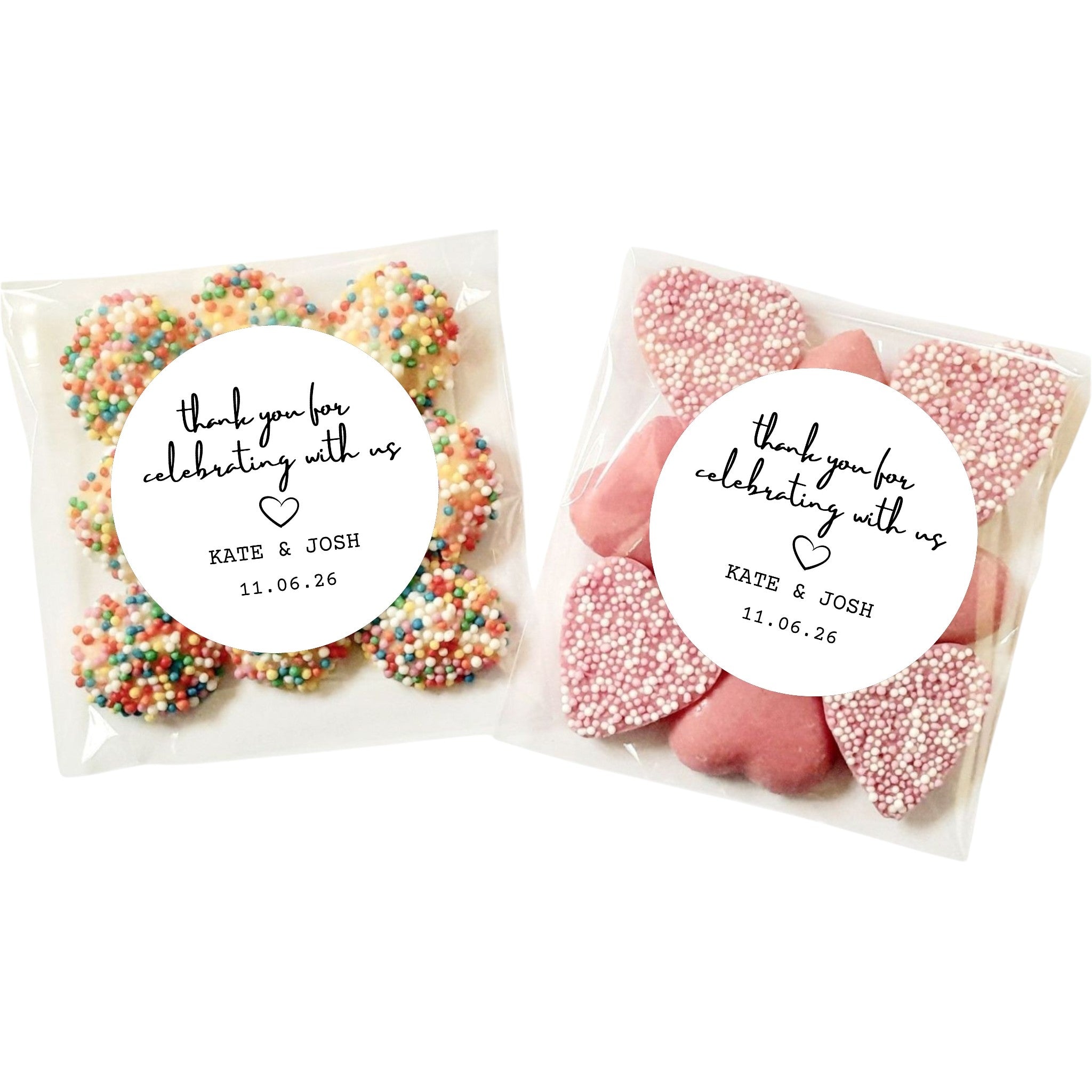 Personalised Wedding Favour lolly Bags (Thank You For Celebrating With Us) Sticker Set