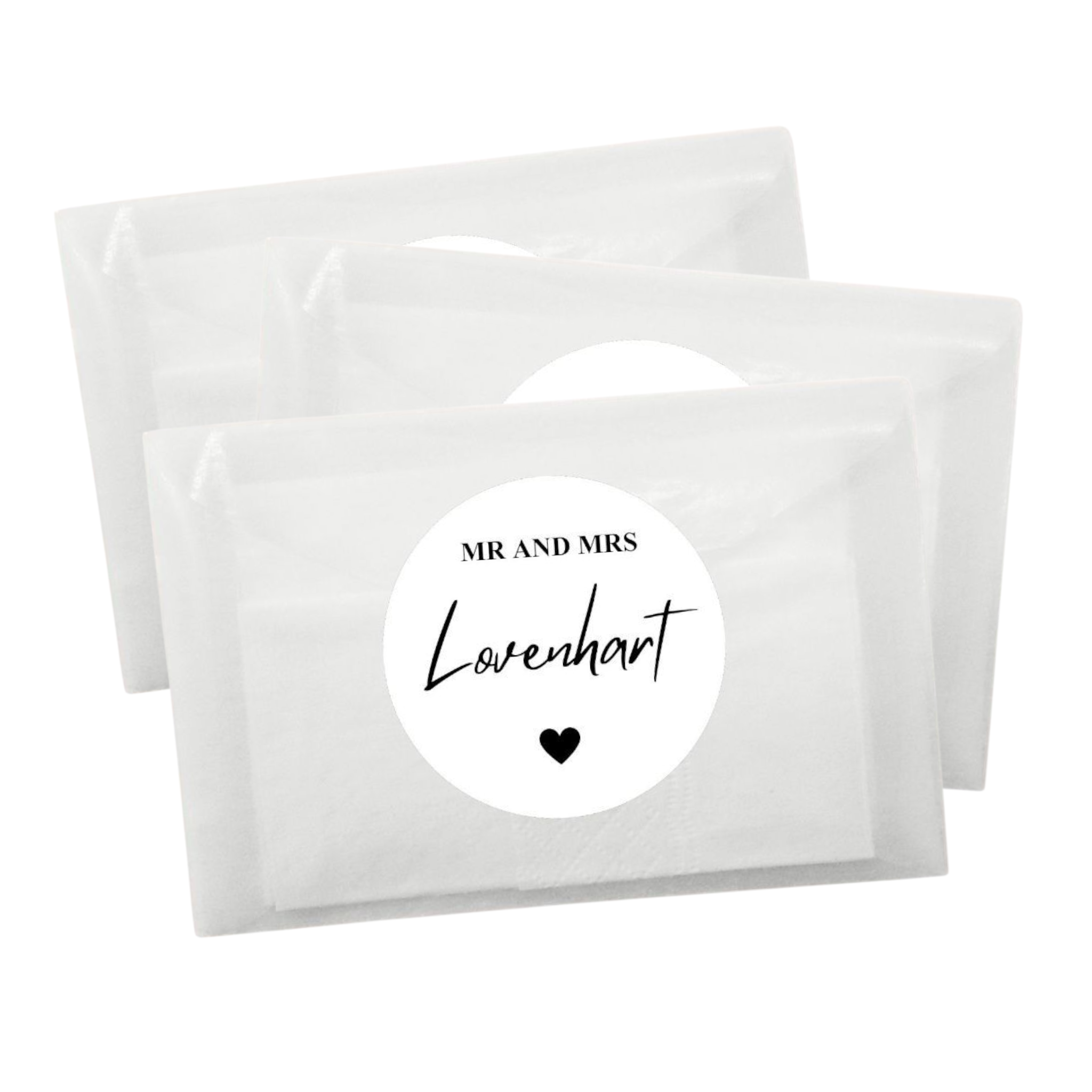 Personalised Wedding Favour Tissue Packet (Mr and Mrs) Sticker Set