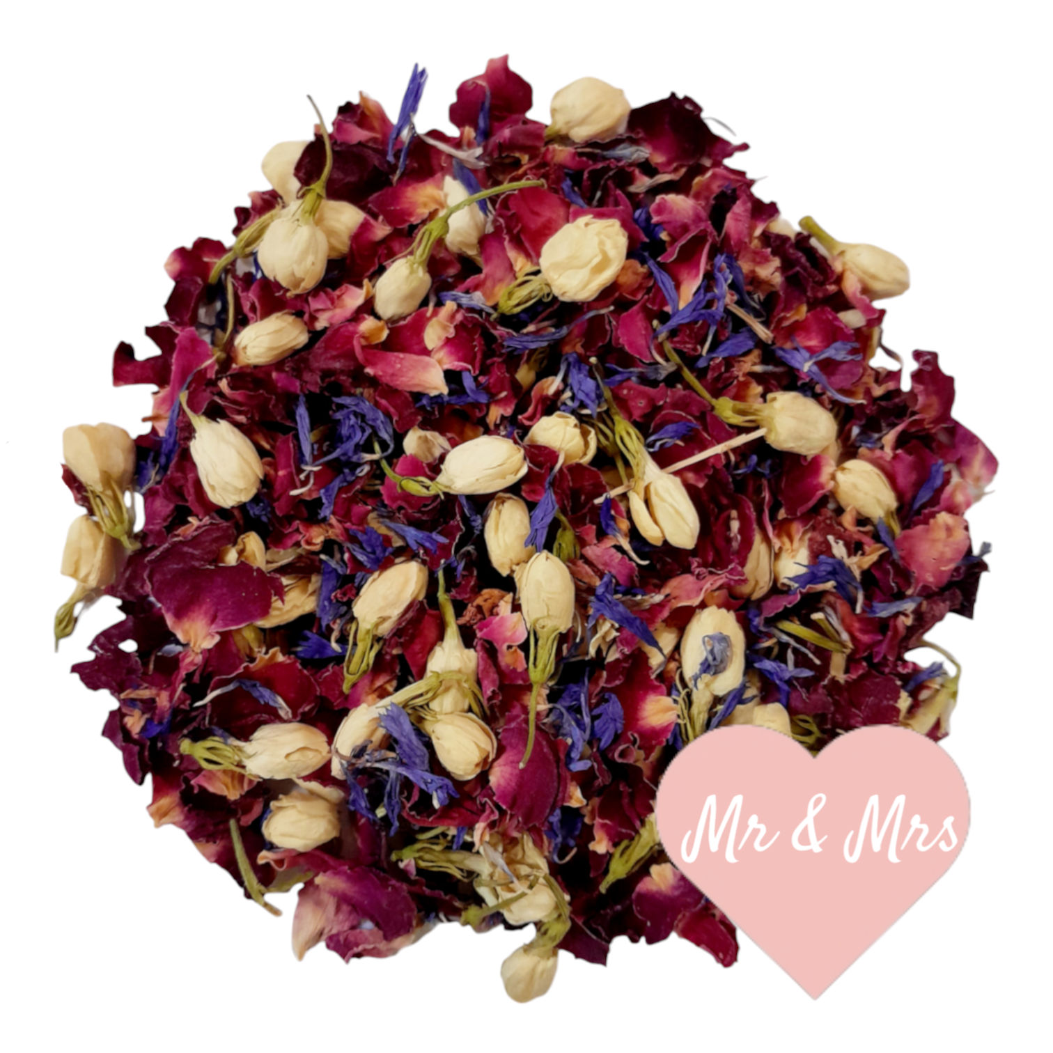 biodegradable wedding flower petal confetti Mr & Mrs real dried petals Red Rose Petals, Jasime Buds & Blue Cornflower Flower Confetti