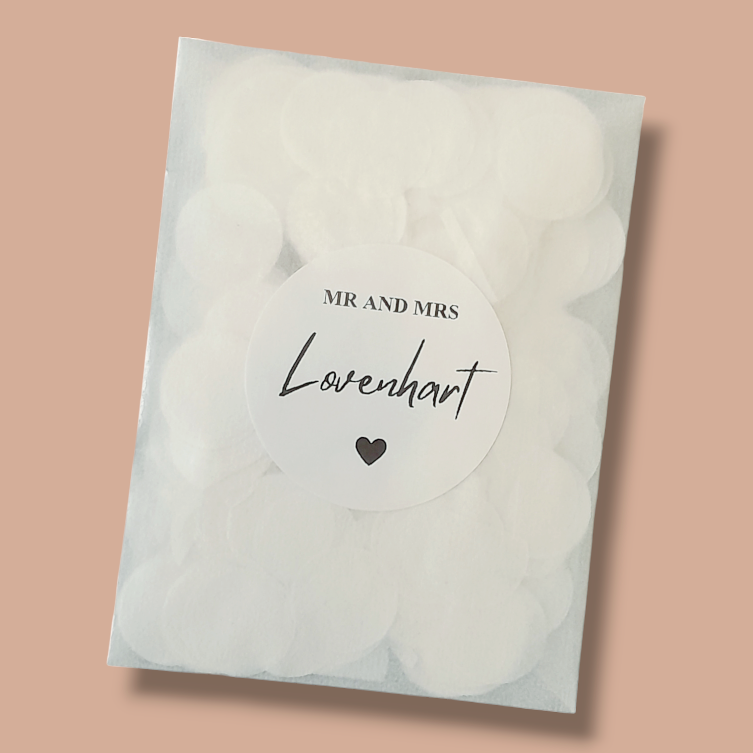 Biodegradable Wedding Confetti Bags & personalised Stickers mr & mrs