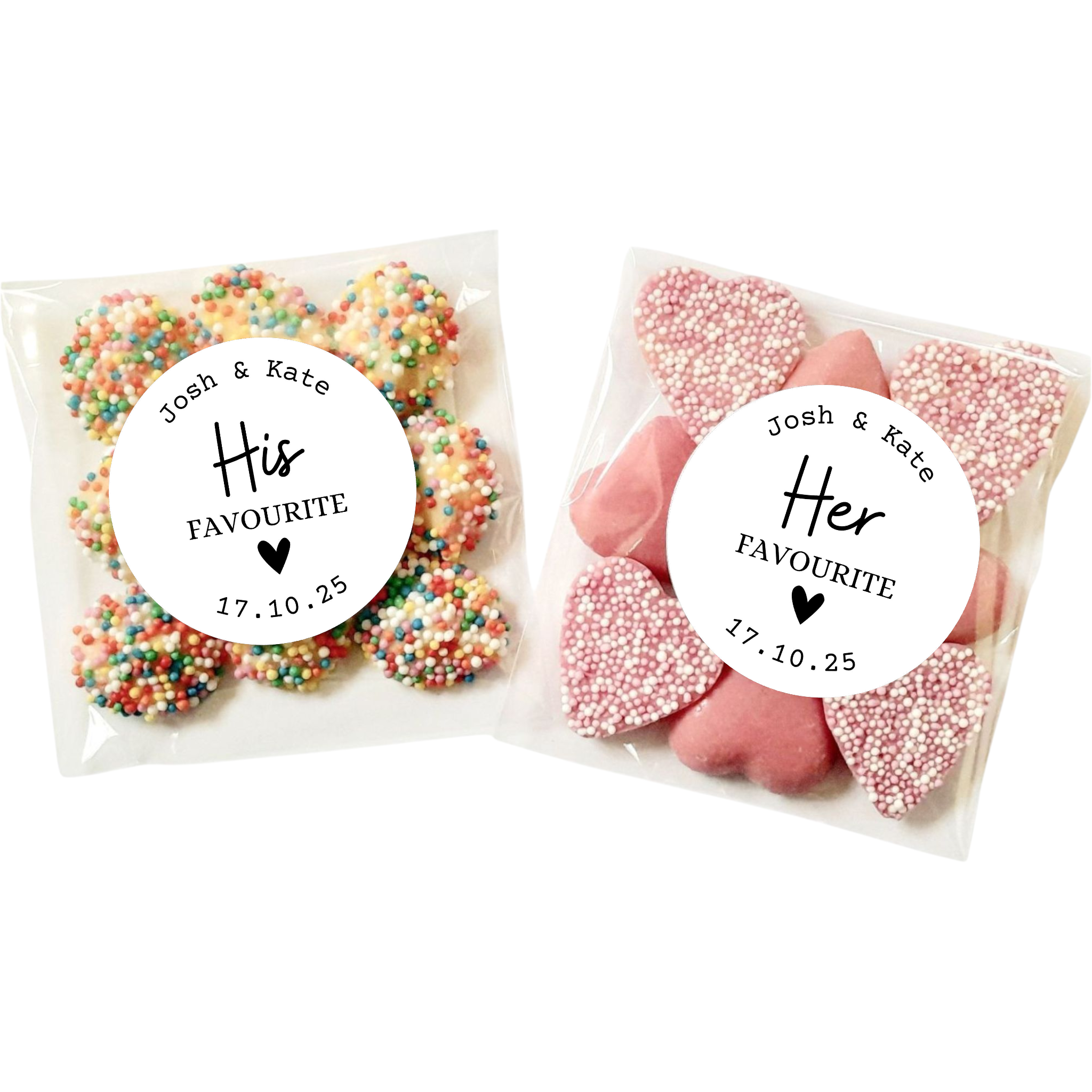 Personalised Wedding Favour lolly Bags (His & Her Favourite) Sticker Set