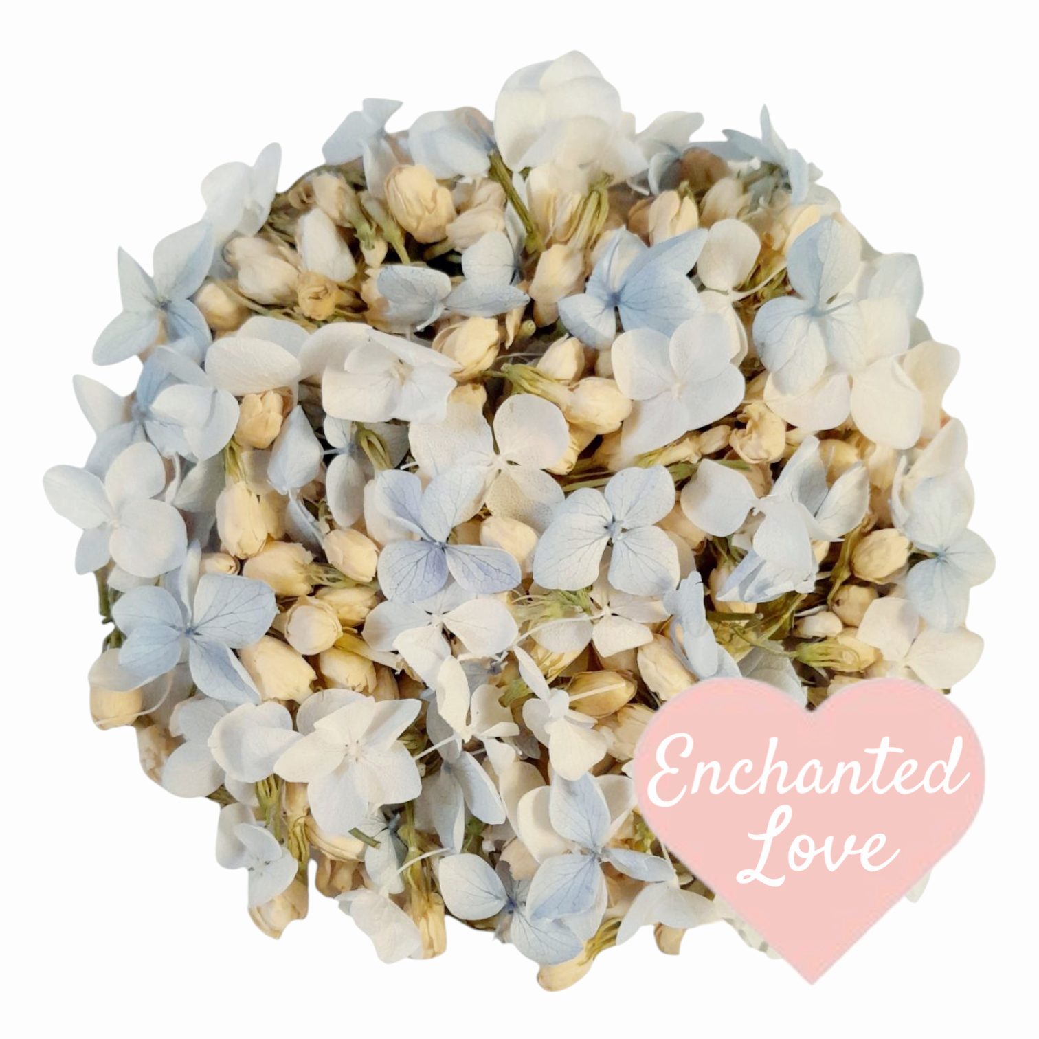 biodegradable flower petal wedding confetti White & Blue Hydrangea Petals Jasmine Buds.