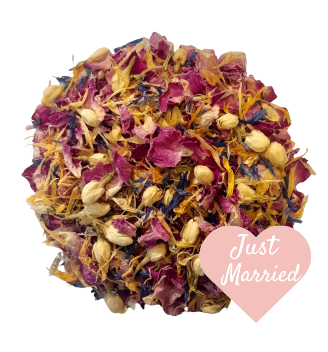 biodegradable dried flower petal confetti pink rose petals jasmine bud's calendula petals and blue cornflower