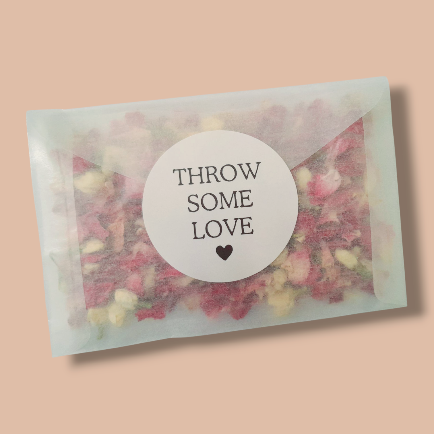 Wedding Flower Petal Confetti Bags with throw some love Stickers