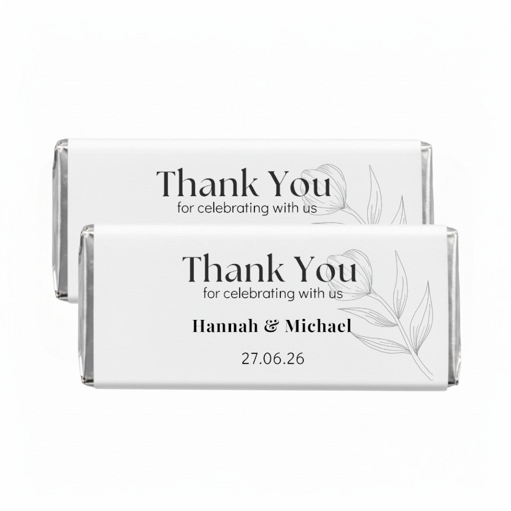 Personalised Wedding Favour (Thank You) Chocolate Bar Wrappers