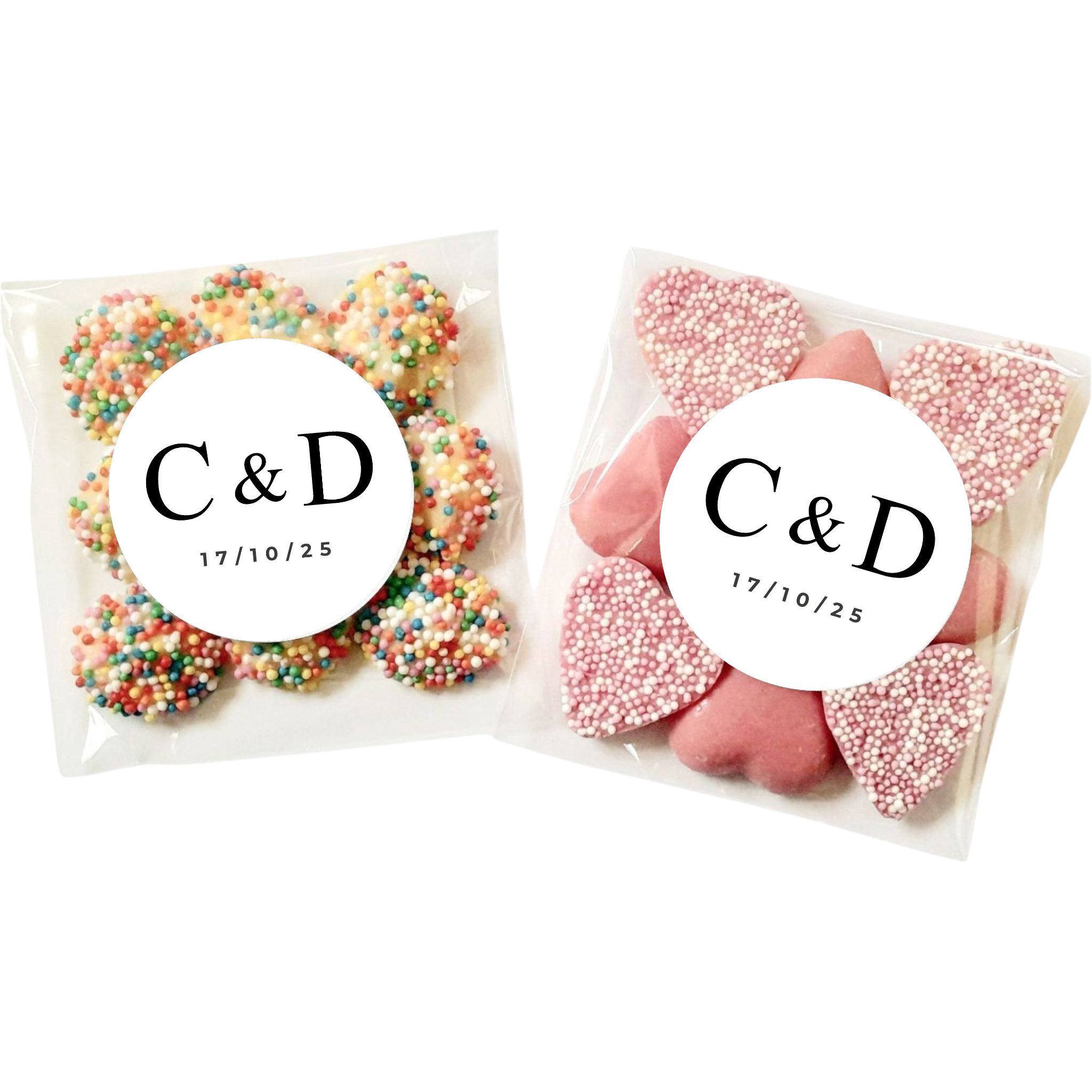 Personalised Wedding Favour lolly Bags (Initials & Date) Sticker Set