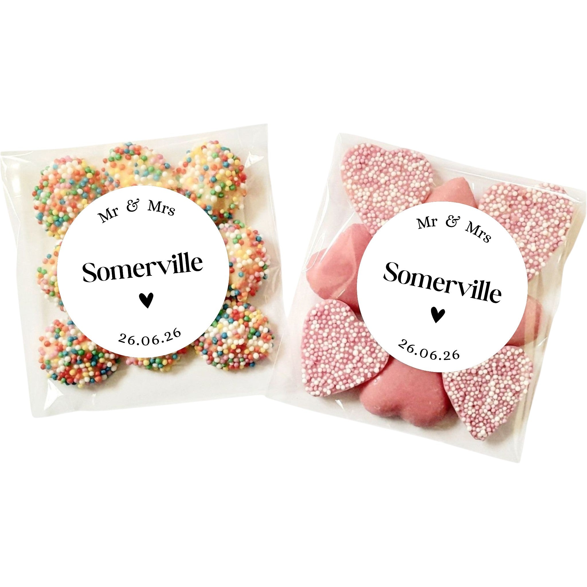 Personalied Mr and Mrs wedding favours lolly bags and stickers