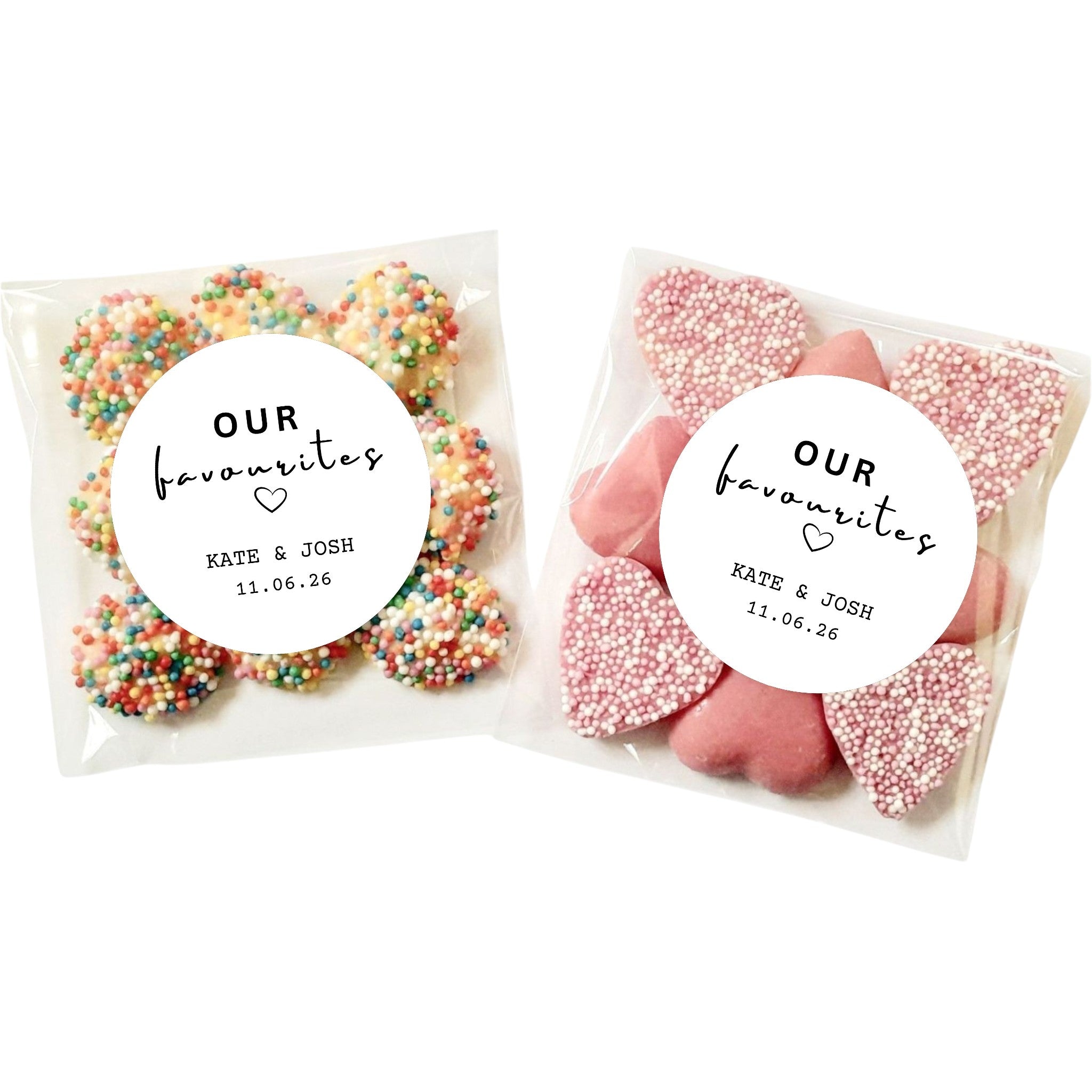 Personalised Wedding Favour lolly Bags (Our Favourites) Sticker Set