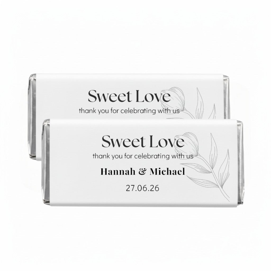 Personalised Wedding Favour (Sweet Love) Chocolate Bar Wrappers
