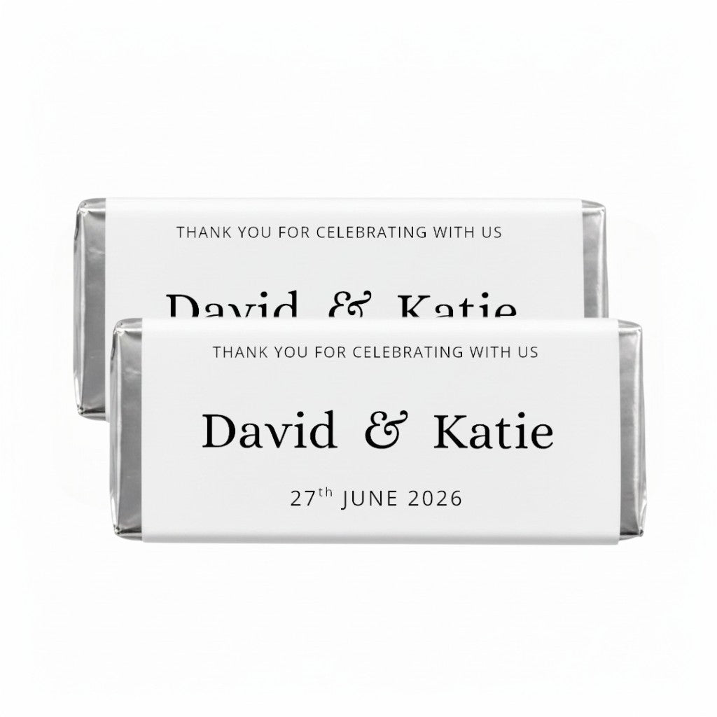 Personalised Wedding Favour Chocolate Bar Wrappers (Celebrating With Us)